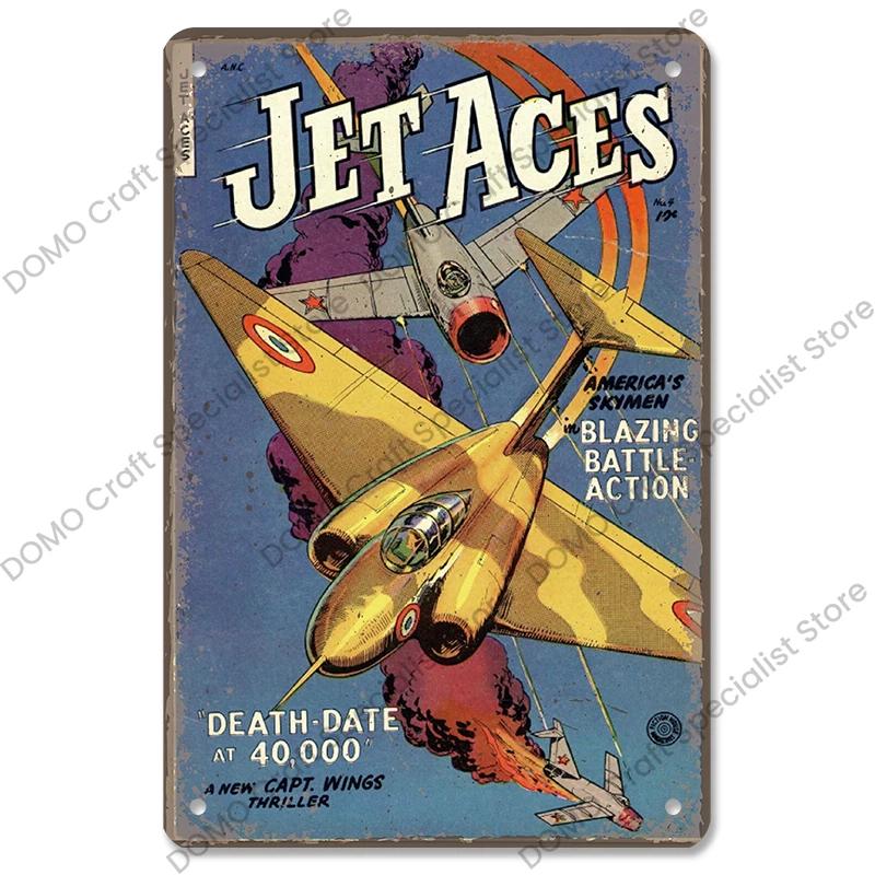 Vintage Airplane Plaques Metal Plate Top Air Force Jet Aces Fighter Retro Metal Tin Signs Club Man Cave Home Wall Decor