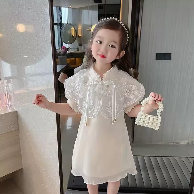 Girls Summer Short Sleeve Hanfu Dress Comfortable Traditional Outfit 90