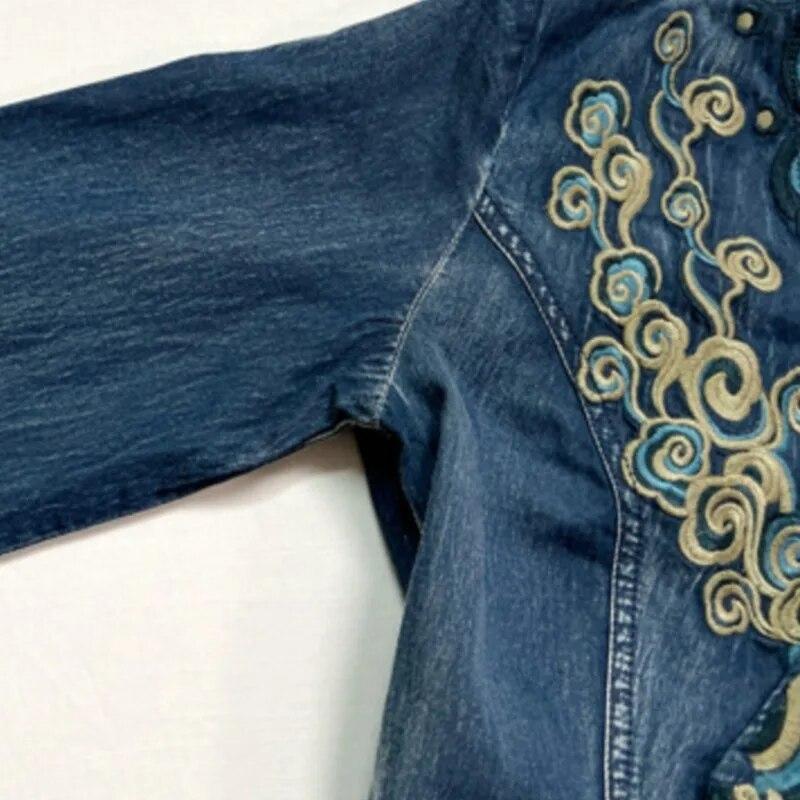 Johnature Vintage Chinesischen Stil Stickerei Baumwolle Einreiher Kleid Frau Frühling V-Ausschnitt Lange Ärmel A-Linie Kleid