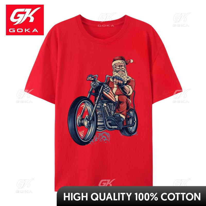 Christmas Day Cool Santa on A Motorcycle Riding Santa Claus T Shirts Graphic Unisex Tee Shirts Leisure Plus Size Cotton Tops S