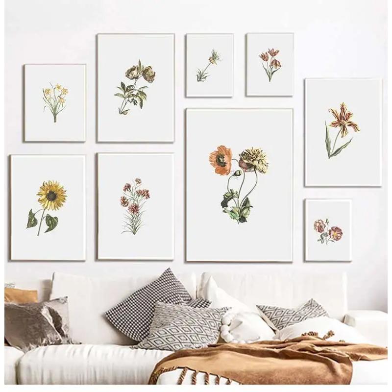 Vintage Wildpflanzen Poster Botanische Blumendrucke Leinwandmalerei Moderne Wandkunst Bilder für Wohnzimmer Dekoration