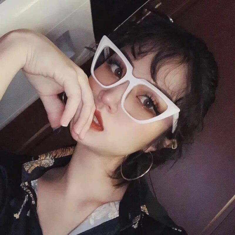 Fashion   New Cat Eye Plain Glasses Anti Blue Light Glasses Frame Retro Big Frame Eyeglasses for Women