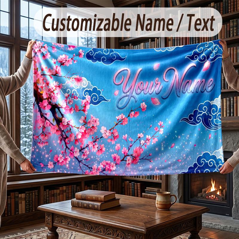 Floral Garden Theme Throw Blanket Custom Name Text Personalized Blanket Soft Cozy Blanket for Home Sofa Bed