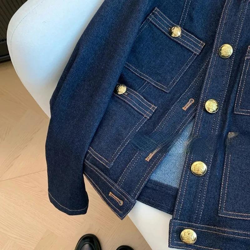 Women's Vintage Denim Jacket Spring Button Up Korean Fashion Blue Chic Bomber Outwear Casual Ropa De Mujer