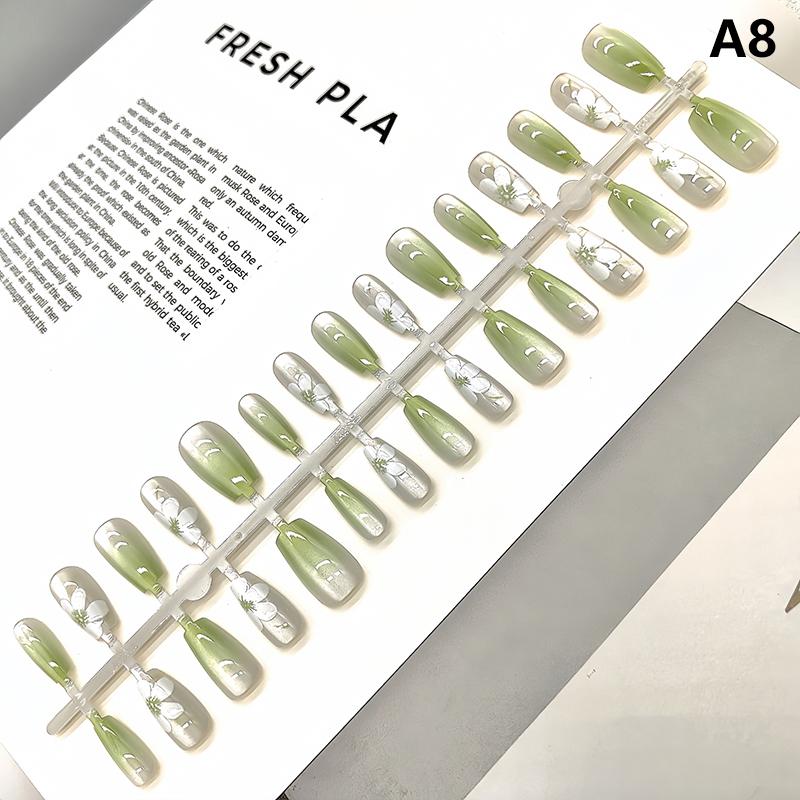 30Pcs Short Square False Nails Cat Paw Petal Design Wearable Fake Nails Simple Artificial Press On Nails Tips Art Decoration