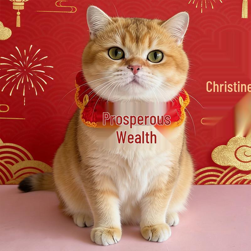 New Year Red Knit Scarf for Pets - Handmade Crochet for Cats and Dogs, Warm Spring Festival Outfit