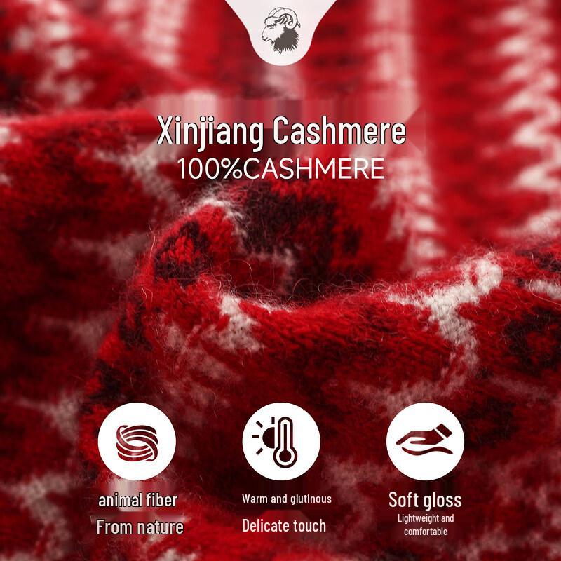 Zhaojun Women's Cherry Red Fair Isle Jacquard Cashmere Sweater