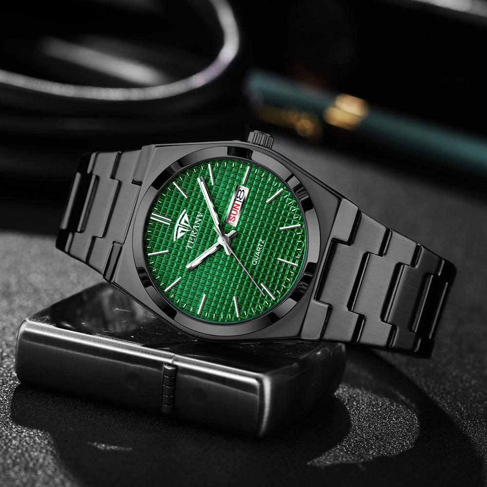 New Men's Ultra-thin Luminous Waterproof Steel Band Watch with Double Calendar - Fashionable, Hot Selling Model