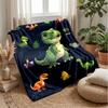 Cartoon Dinosaur Scene Blanket Personalized Name Flannel Blanket Soft Cozy Plush Throw for Sofa Bed Lightweight Home Decor