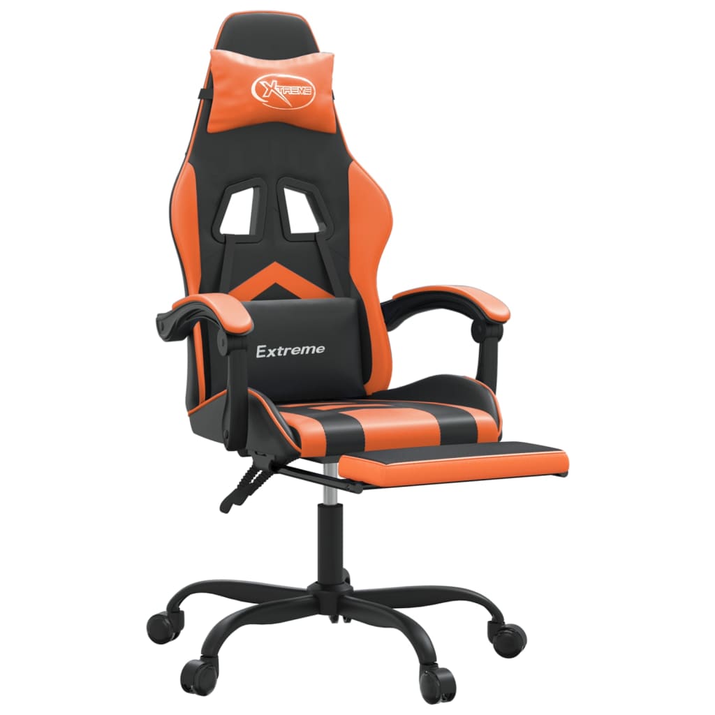 Gaming Chair with Footrest Swivel Black & Orange Artificial Leather