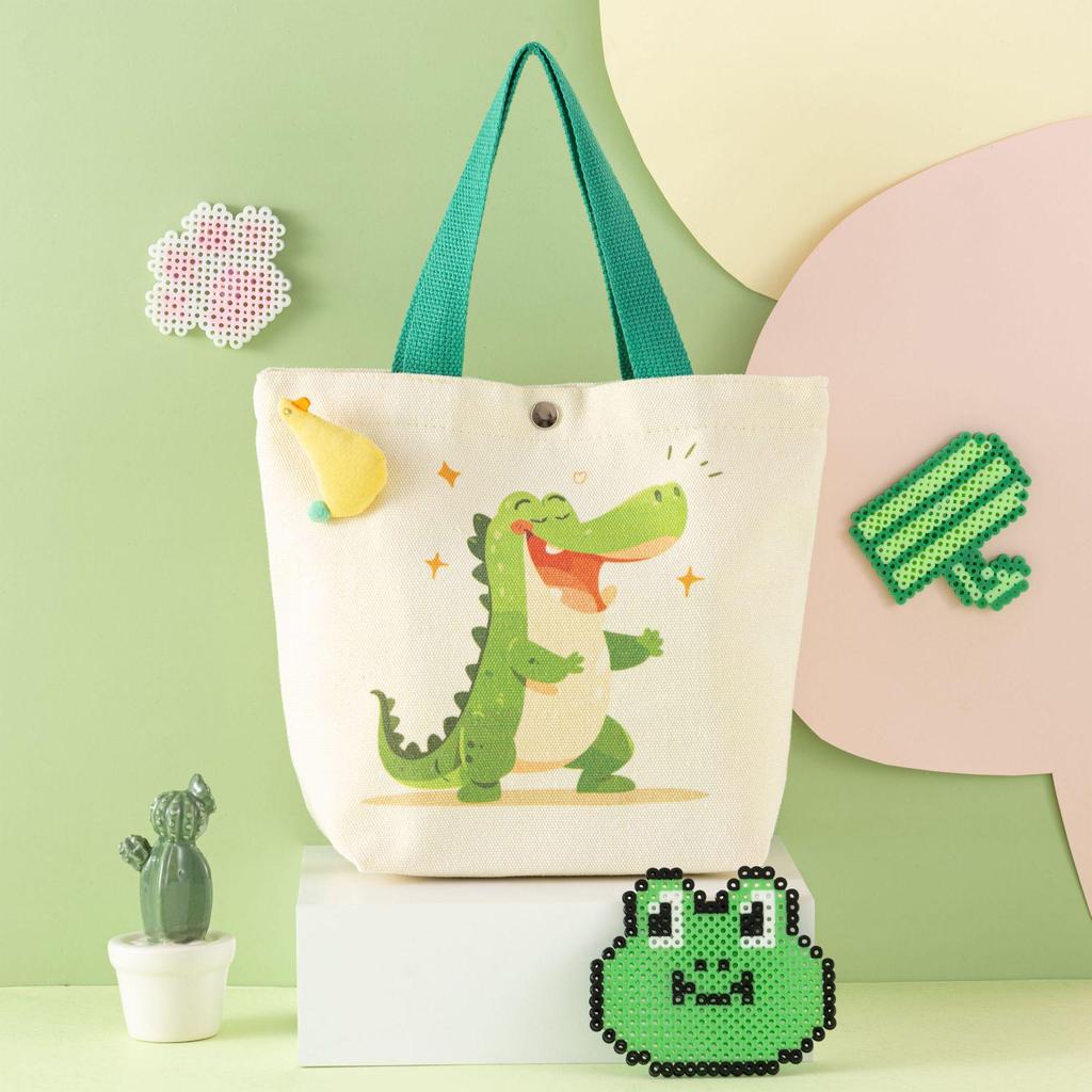 Cartoon Dinosaur Crocodile Canvas Bag - Large Capacity Children's Gift for Daily Use.