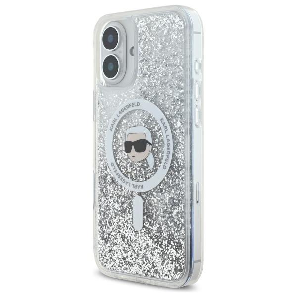 Karl Lagerfeld Klhmp16Slgkisgh Iphone 16 6.1 Hardcase Transparent Liquid Glitter Karl Head Magsafe