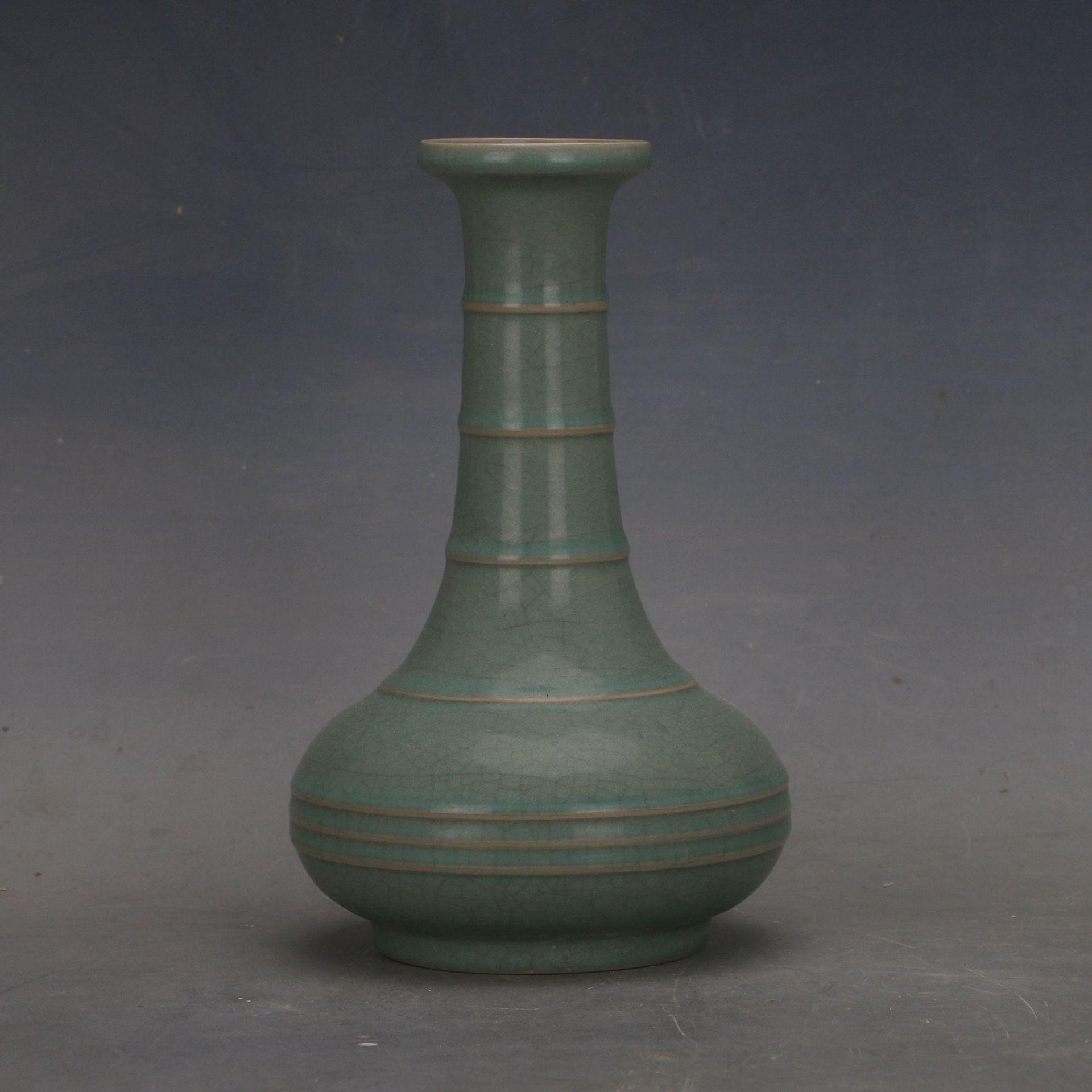 Ru Kiln Celadon  Bamboo Joint  Crackle Vase - Antique Style Porcelain Collector s Display