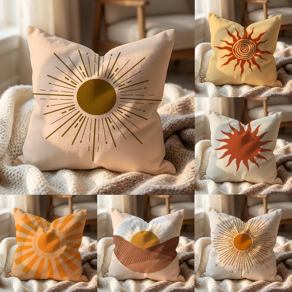 Retro Modern Sun Cushion Cover Multi-Scene Pillow Cover for Home & Car - Reversible, Soft & Durable for Daily Use