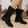 Fashion Women Knee High Boots Autumn Winter Female Shoes Fashion Female Slip-on Folds Low Heel Round Toe Flat Long Boots Botas De Mujer