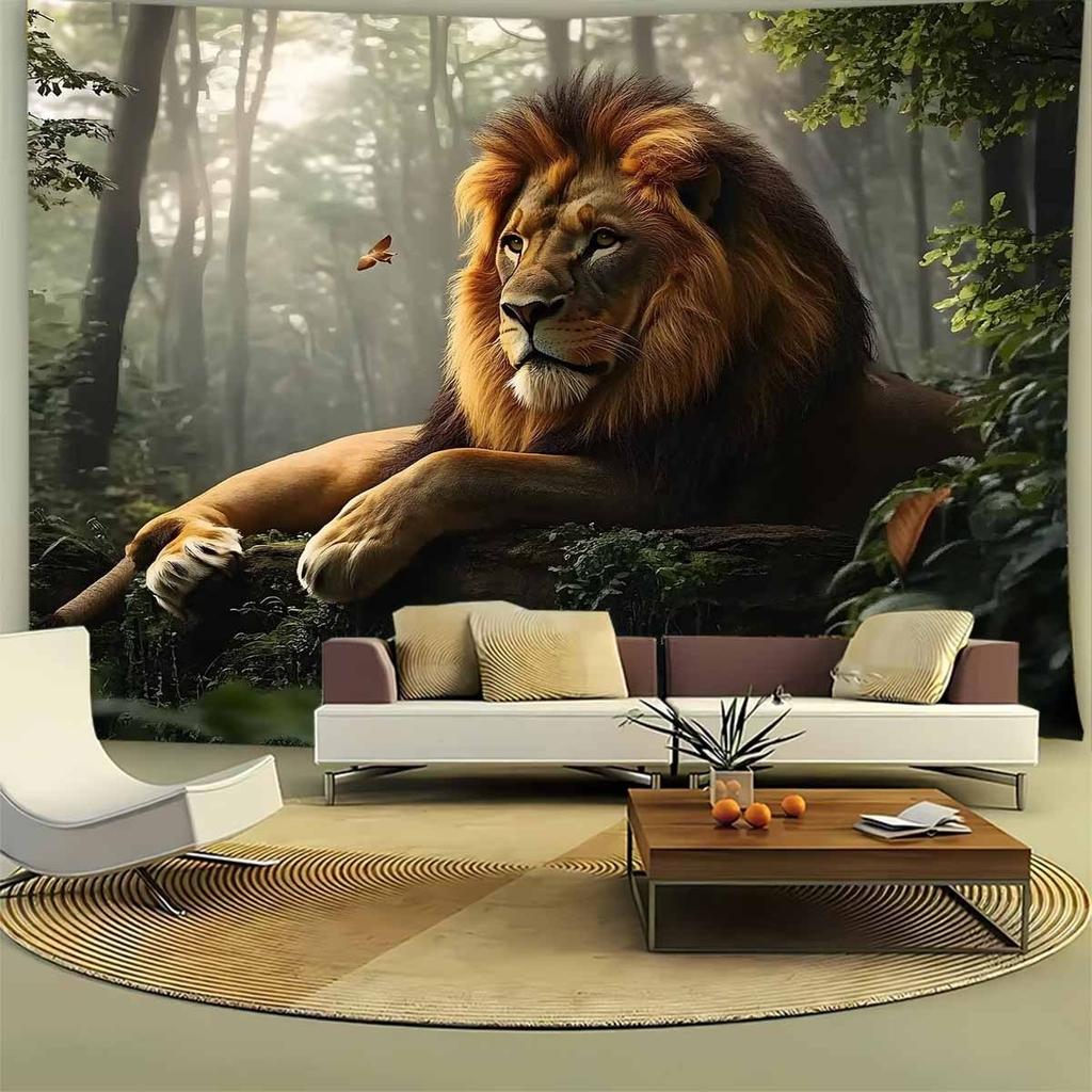 1Pc Jungle Lion Tapestry Wall Hanging, Decorative Fabric Poster for Bedroom, Living Room, Dorm & Home Decor