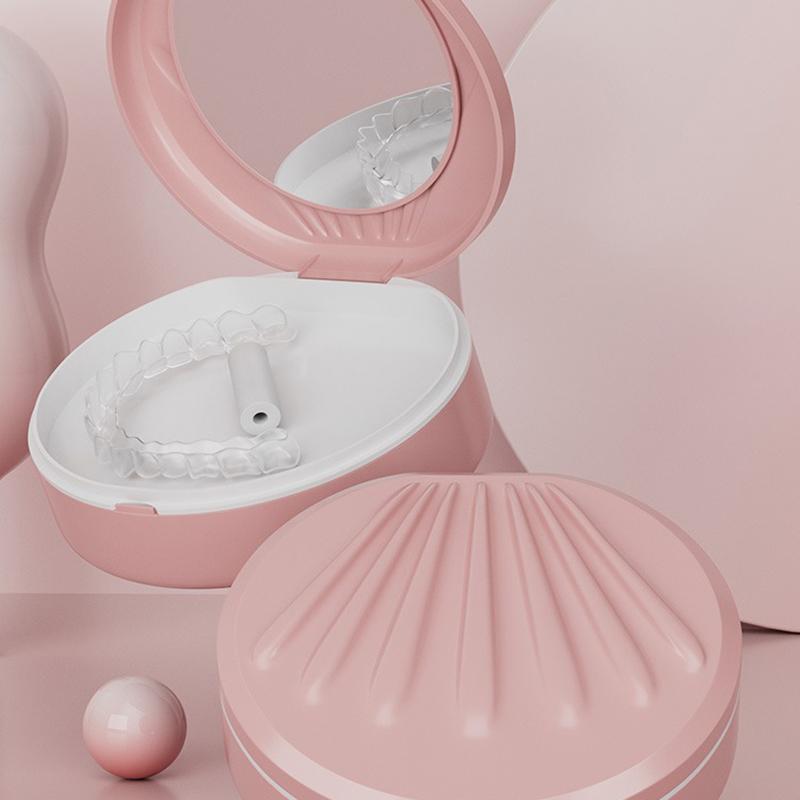 Boîte de Rangement Orthodontique pour Aligneurs avec Miroir Faux Dents Boîte pour Prothèses Dentaires Rétenteur Dentaire Protège-Dents Organisateur d'Appareils Dentaires Soin Buccal
