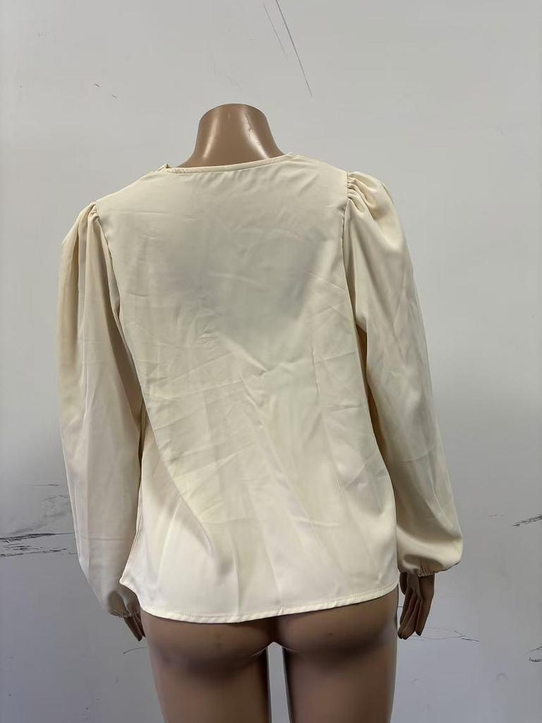 European & American Chiffon Long-Sleeve Loose V-Neck Women's Top