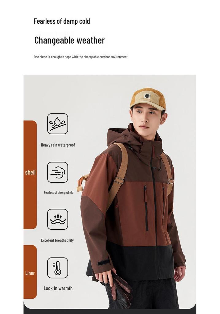 Au Li Rong 3-in-1 Detachable Warm Travel Mountaineering Jacket - Couples' Fashionable Windbreaker.