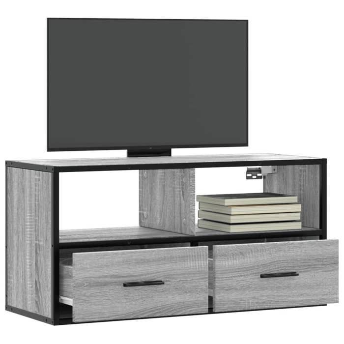 VidaXL Meuble TV sonoma gris 80x31x39,5 cm bois d'ingénierie et métal, support TV, armoire média, console TV, meuble HiFi, 848922