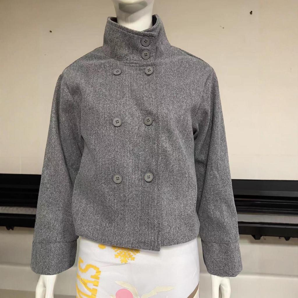 2025 Spring/Summer Women's Elegant Stand-Up Collar Short Woolen Coat