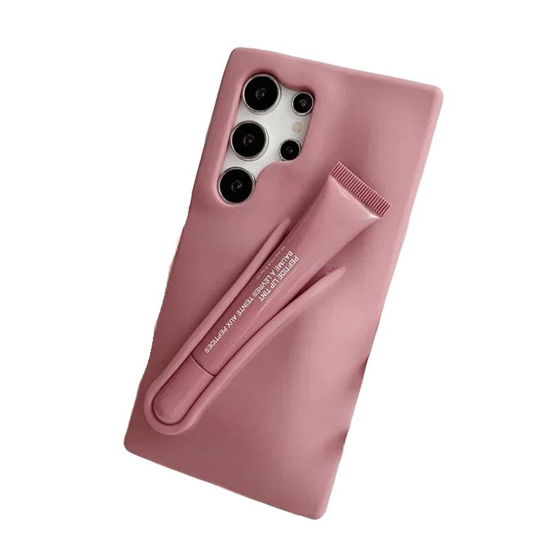 

М який силіконовий чохол JYL для Samsung Galaxy – Вбудоване відділення для помади/блиску для губ, 1 захисний чохол для телефону + 2 шт. помади Galaxy S24fe рожевий