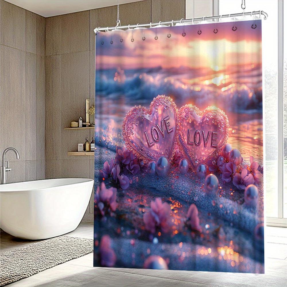 

Romantic Sunset Hearts Shower Curtain - Waterproof, Mildew-Resistant with Love Design for a Cozy and Elegant Bathroom Decor W90XH180cm