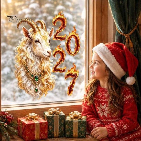 Auspicious 2027 Year of Sheep Decor Goat Window Cling, Golden?White Zodiac Static Glass New Decal Sticker, Lunar Spring Festival for Home