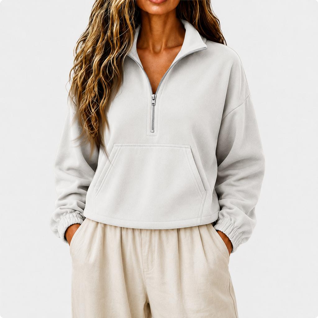 Women's Casual Half Zip Stand Collar Crop Hoodie Loose Long Sleeve with Pocket