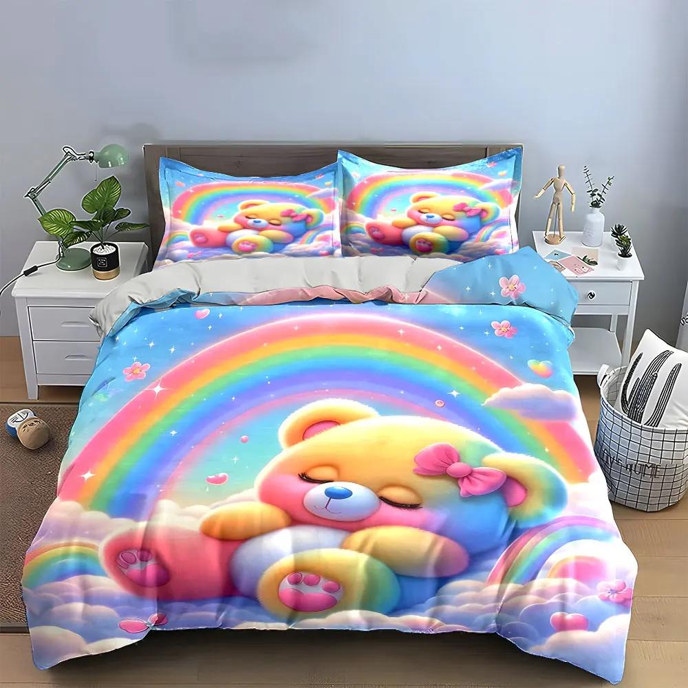 "Rainbow Teddy Bear Gift Set" Multiple sizes kid's and adults' bedroom Exquisite 3PC bedding set, gift