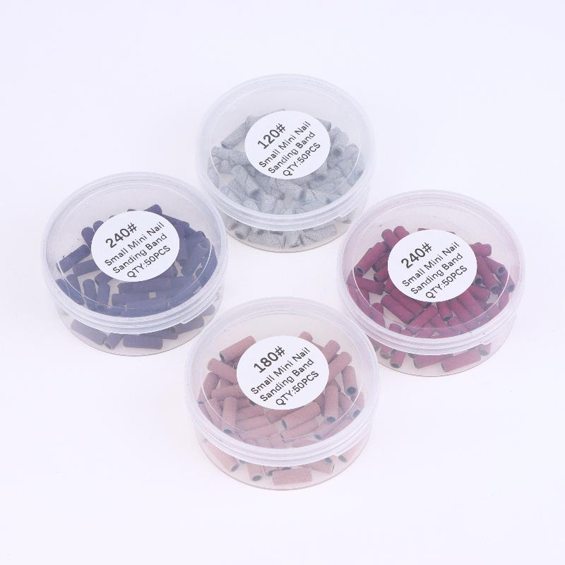 50 Pcs 3.1Mm Mini Nail Sanding Bands Uv Gel Acrylic Polish Remover Nail Tool Set 120/150/180/240 Grit