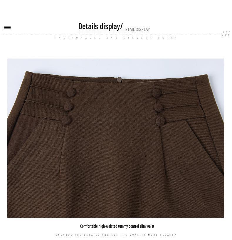 Women's High-Waist Brown Wool Midi Skirt with Slit - Autumn/Winter 2025 Collection