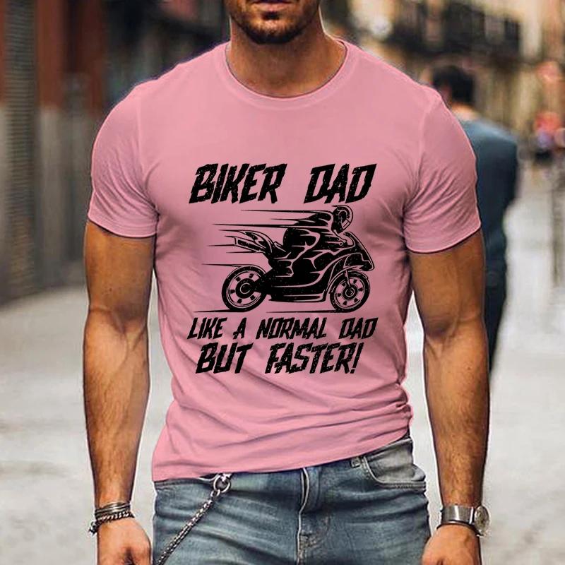 Vintage Motorcycle Men's T-shirts Biker Dad Like A Normal Dad But Faster Shirts Graphic Tee Fashion Father Day Streetwear Tshirt