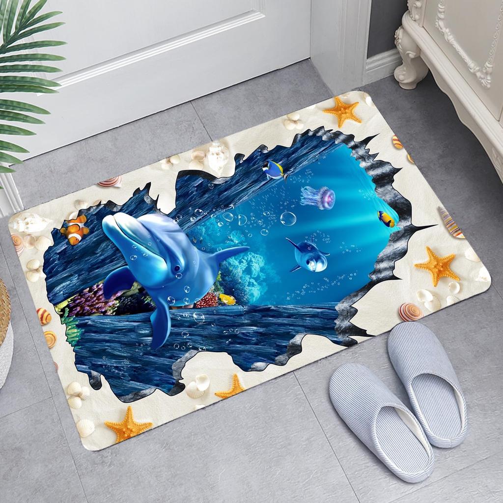 Jumping Dolphins Area Rug for Kids Boys Girls Cute Ocean Animal Decorative Carpet Sea Creatures Indoor Floor Mat Area Rug