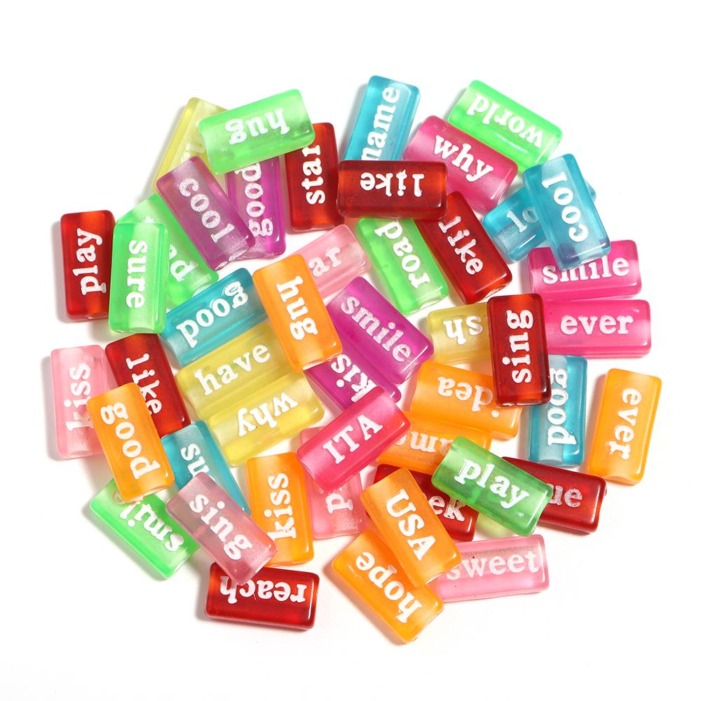 

50pcs Acrylic Rectangular Words Beads 15X7.5mm Loose Bead for Jewelry Making DIY Necklace Phone Chains Bracelet Accessories