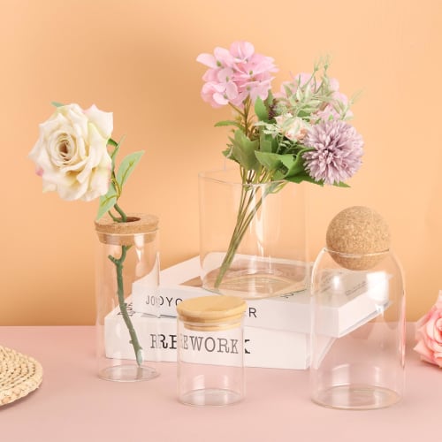 PATIKIL 14 Oz Glass Jars with Airtight Bamboo Lids, Set of 2, Clear Food Storage Jars for Nuts, Sugar, Coffee Beans, and Spices (10x8cm)