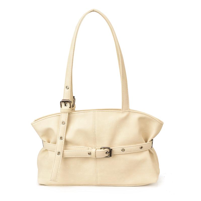 Faux Leather Tote Bag for Women with Belt Detail Fashion Shoulder Handbag Casual Everyday Use