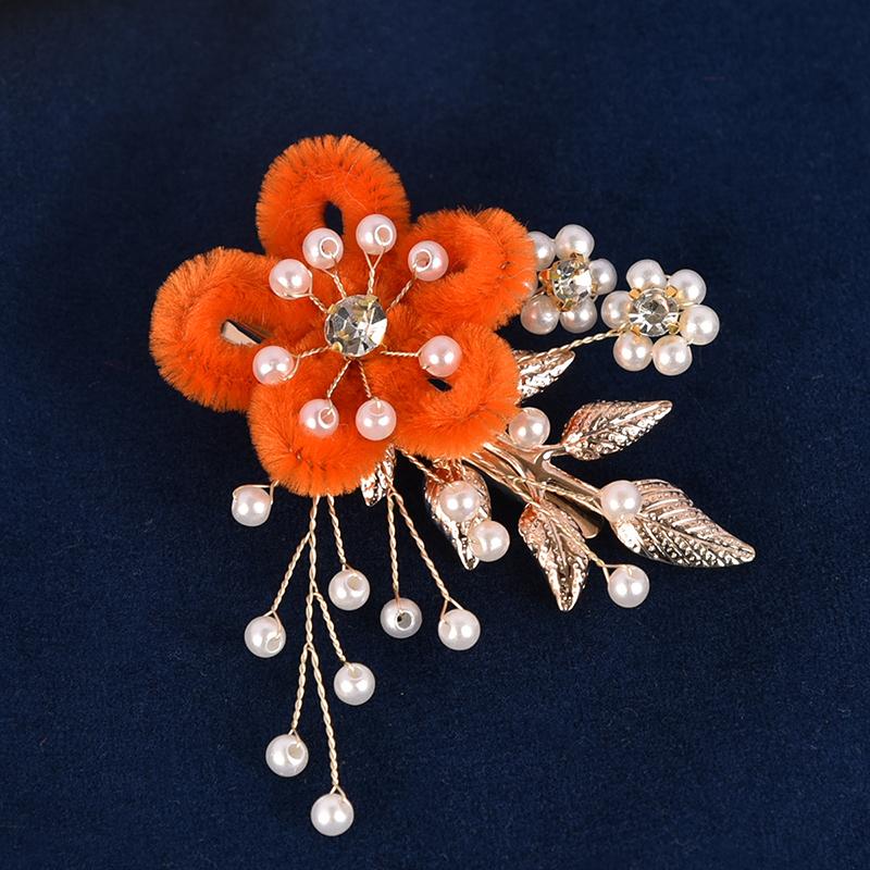 

1 шт. Цветы Разноцветные Заколка для волос Невеста Жемчуг Зажим-уточка Листья Плюшевый Античный стиль Элегантный Ручной работы Мода