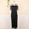 Plus Size Women's Round Neck Sheer Side Slit Tassel Cocktail Party Dinner Dress, Up To 200lbs