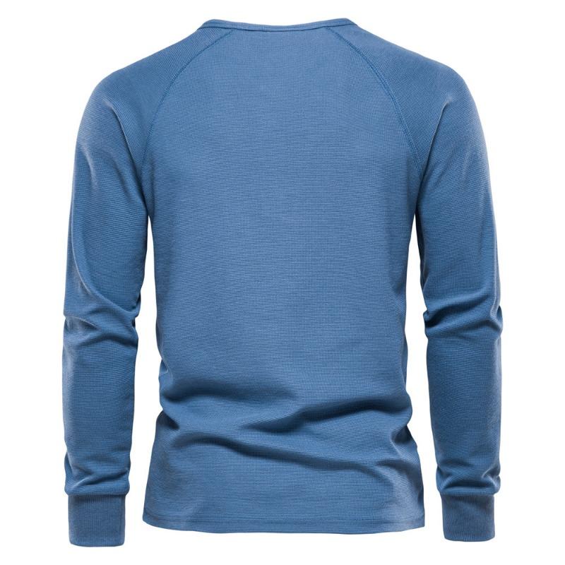 Autumn Winter Men's Base Shirt Henry Collar Long Sleeve Waffle T-shirt