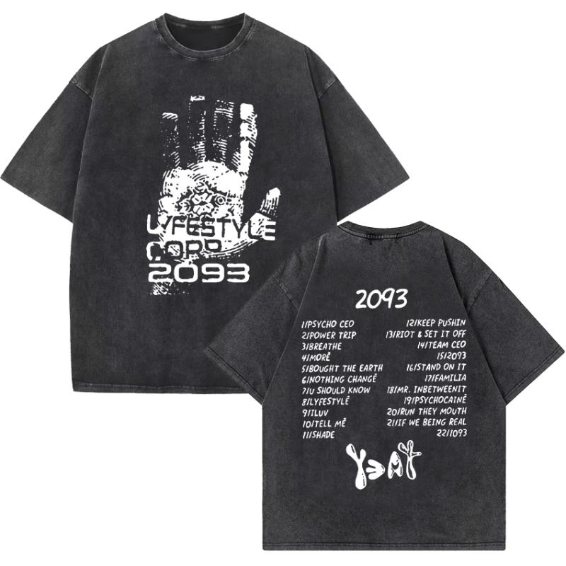 Rapper Yeat Lyfestyle Vintage Washed T-Shirt Herren Damen Hip Hop Mode Hochwertige T-Shirts Lässiges Oversized T-Shirt