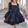 White Lace Dress Women Korean Chic Skirt Hem Tied A-line Dress Pleated Long-sleeved Medium Skirt Black Sexy Gift Evening Dress Dress