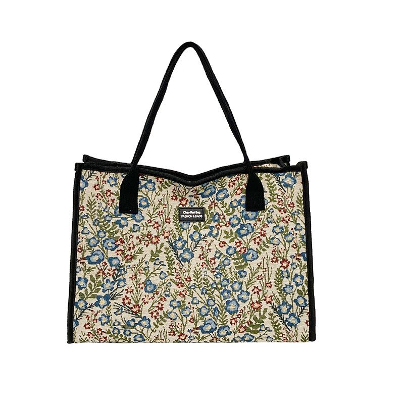 Large capacity fresh floral canvas tote bag 2025 new trendy fashion versatile shoulder bag shopping tote bag