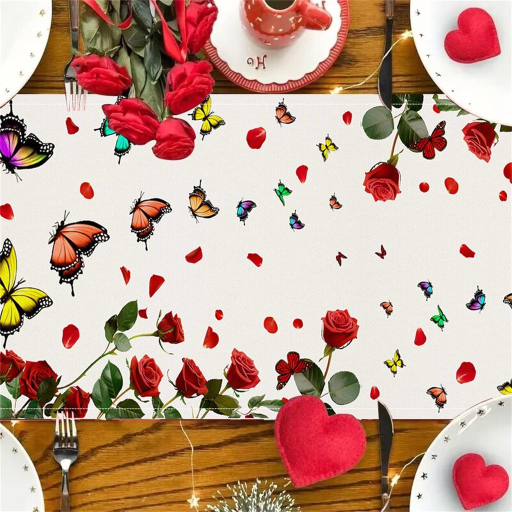 Rozen linnen tafelvlag Valentijnsdag tafeldecoratie tafelkleed kussen tafelkleed huisstof