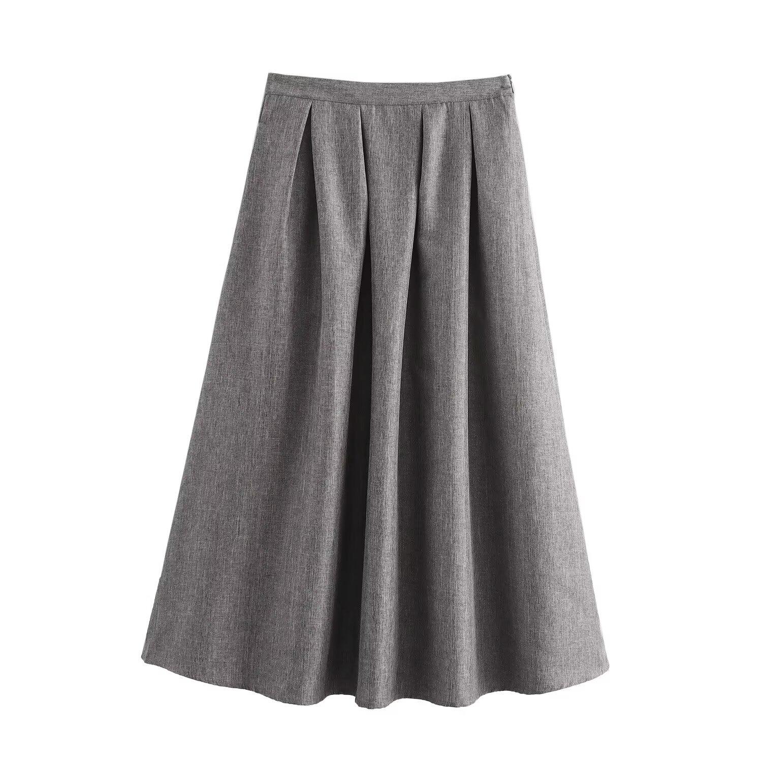 

2024 Women s A-Line Pleated High Waist Mid-Length Skirt XS