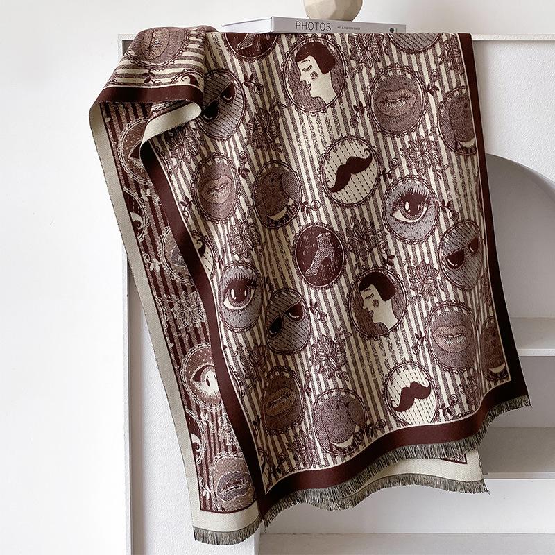 

Имитация кашемира Эйфелева башня Ретро стиль Текстурная печать Двусторонний Теплый Шарф Шаль 185cm