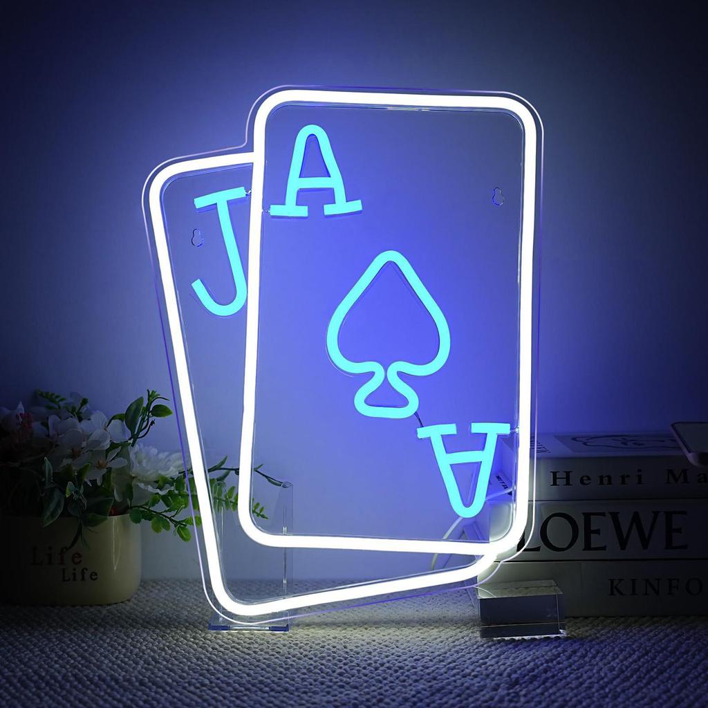 Cross-Border LED Neon Blue Playing Card Light - DIY Creative Shape Letter Sign