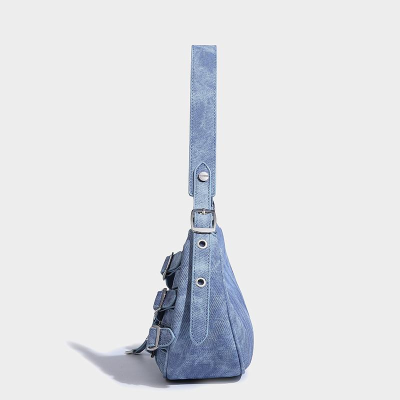 Half moon  bags for women designer luxury bags and bags new in pu fashion denim rivet decorate shoulder