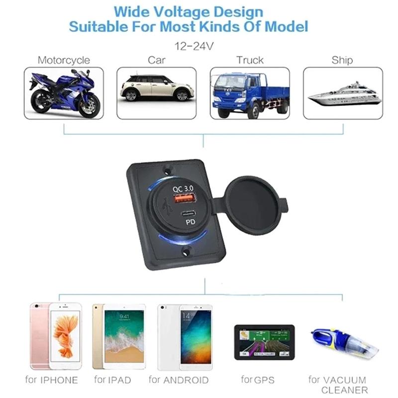 B21Pd Qc+Pd/ B21 A+C 3.1A Car Charger Dual Usb Adapter Round Shape Waterproof Soacket Power Adapter Switch For Car Truck Boat