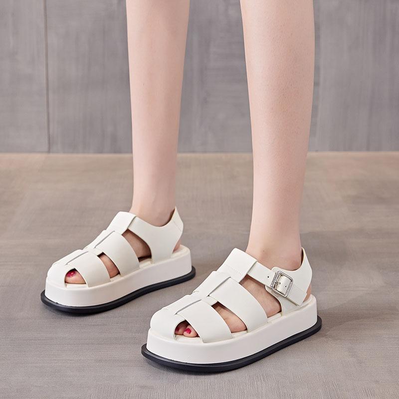 Summer New Women's Leather Bag Head Sandals Women's Casual Platform Pig Cage Shoes Woven Fashion Women